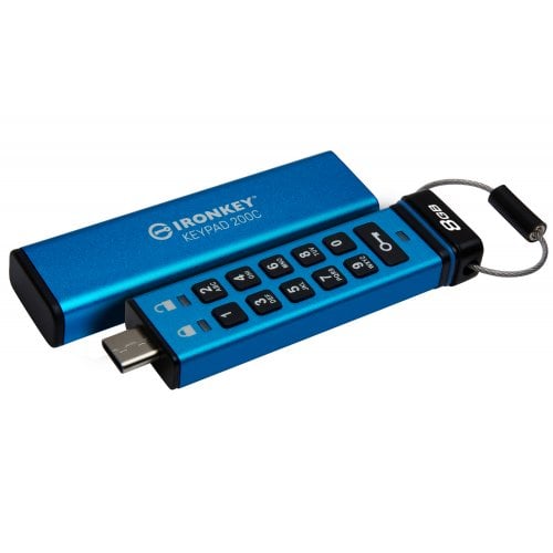 Купити Накопичувач Kingston IronKey Keypad 200 8GB USB 3.2 Type-C (IKKP200C/8GB) Blue - ціна в Києві, Львові, Вінниці, Хмельницькому, Франківську, Україні | інтернет-магазин TELEMART.UA фото