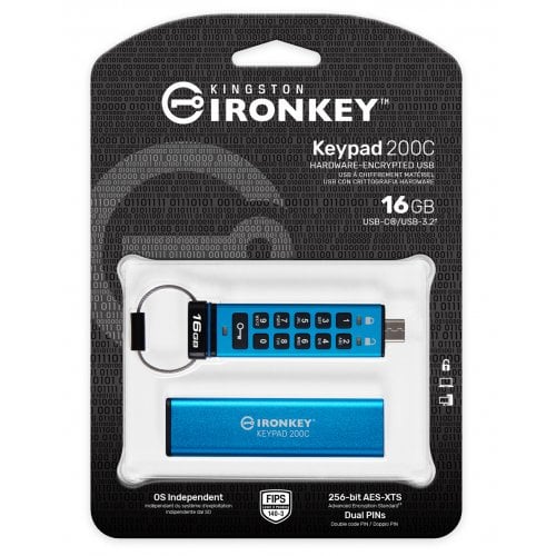 Купить Накопитель Kingston IronKey Keypad 200 16GB USB 3.2 Type-C (IKKP200C/16GB) Blue - цена в Харькове, Киеве, Днепре, Одессе
в интернет-магазине Telemart фото