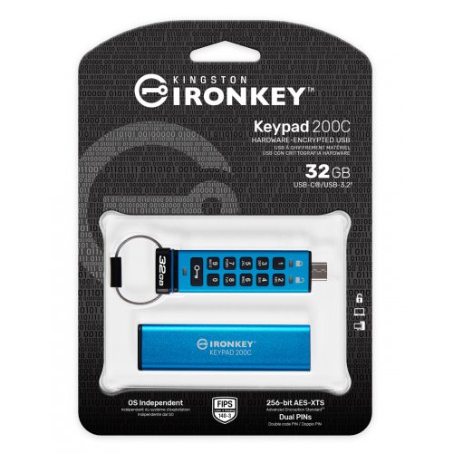 Купить Накопитель Kingston IronKey Keypad 200 32GB USB 3.2 Type-C (IKKP200C/32GB) Blue - цена в Харькове, Киеве, Днепре, Одессе
в интернет-магазине Telemart фото