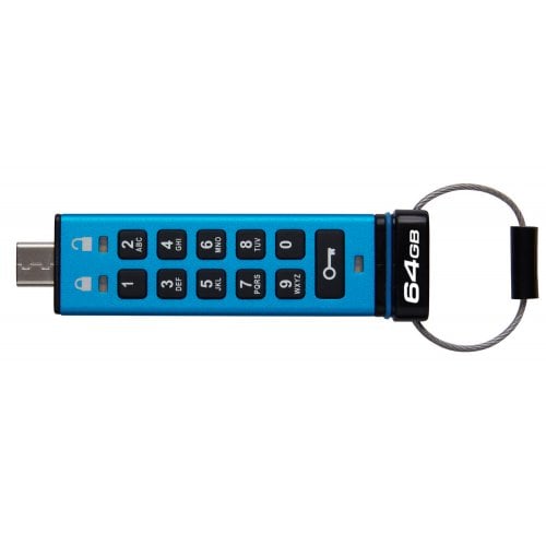 Купити Накопичувач Kingston IronKey Keypad 200 64GB USB 3.2 Type-C (IKKP200C/64GB) Blue - ціна в Києві, Львові, Вінниці, Хмельницькому, Франківську, Україні | інтернет-магазин TELEMART.UA фото