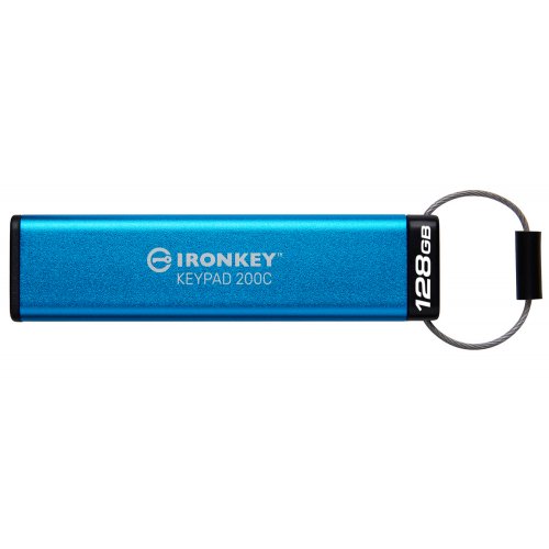 Купити Накопичувач Kingston IronKey Keypad 200 128GB USB 3.2 Type-C (IKKP200C/128GB) Blue - ціна в Києві, Львові, Вінниці, Хмельницькому, Франківську, Україні | інтернет-магазин TELEMART.UA фото