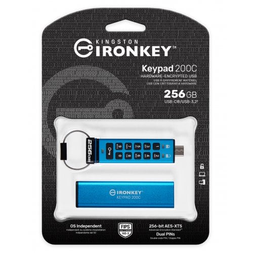 Купить Накопитель Kingston IronKey Keypad 200 256GB USB 3.2 Type-C (IKKP200C/256GB) Blue - цена в Харькове, Киеве, Днепре, Одессе
в интернет-магазине Telemart фото