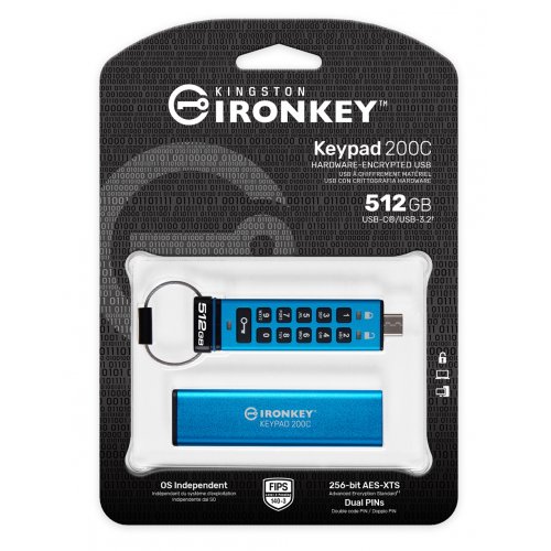 Купить Накопитель Kingston IronKey Keypad 200 512GB USB 3.2 Type-C (IKKP200C/512GB) Blue - цена в Харькове, Киеве, Днепре, Одессе
в интернет-магазине Telemart фото