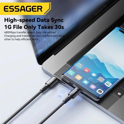 Купити Кабель Essager Sunset USB Type-C to USB Type-C 240W 1m (EXCTT3-CG0G-P) Dark Grey - ціна в Києві, Львові, Вінниці, Хмельницькому, Франківську, Україні | інтернет-магазин TELEMART.UA фото