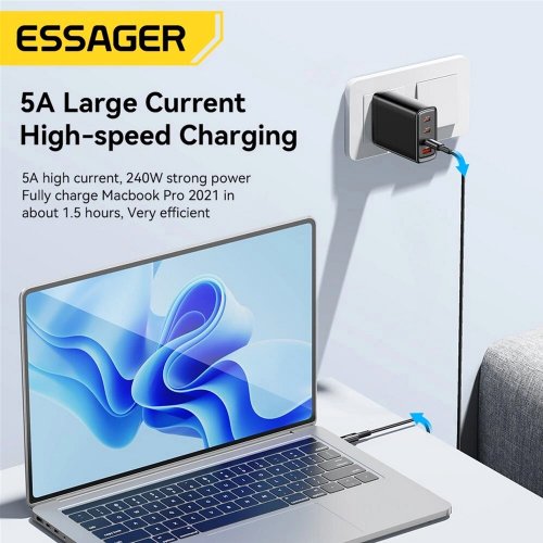 Купити Кабель Essager Sunset USB Type-C to USB Type-C 240W 1m (EXCTT3-CG0G-P) Dark Grey - ціна в Києві, Львові, Вінниці, Хмельницькому, Франківську, Україні | інтернет-магазин TELEMART.UA фото