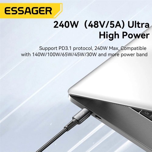 Купити Кабель Essager Sunset USB Type-C to USB Type-C 240W 1m (EXCTT3-CG0G-P) Dark Grey - ціна в Києві, Львові, Вінниці, Хмельницькому, Франківську, Україні | інтернет-магазин TELEMART.UA фото