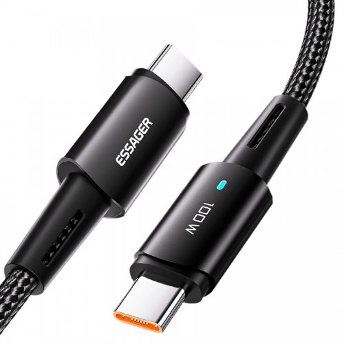 Купити Кабель Essager Sunset USB Type-C to USB Type-C 100W 1m (EXCTT1-CG01) Black - ціна в Києві, Львові, Вінниці, Хмельницькому, Франківську, Україні | інтернет-магазин TELEMART.UA фото