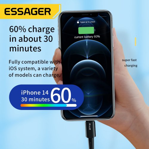 Купити Кабель Essager Sunset USB Type-C to Lightning 20W 1m (EXCTL-CG01) Black - ціна в Києві, Львові, Вінниці, Хмельницькому, Франківську, Україні | інтернет-магазин TELEMART.UA фото