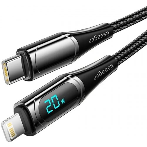 Купити Кабель Essager LED Digital Display USB Type-C to Lightning 20W 1m (EXCTL-YD01) Black - ціна в Києві, Львові, Вінниці, Хмельницькому, Франківську, Україні | інтернет-магазин TELEMART.UA фото