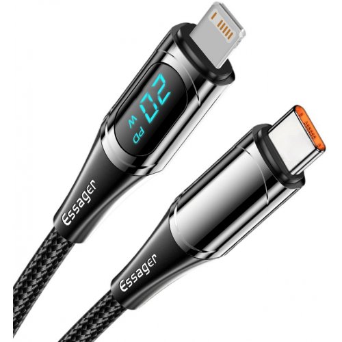 Купити Кабель Essager LED Digital Display USB Type-C to Lightning 20W 1m (EXCTL-YD01) Black - ціна в Києві, Львові, Вінниці, Хмельницькому, Франківську, Україні | інтернет-магазин TELEMART.UA фото