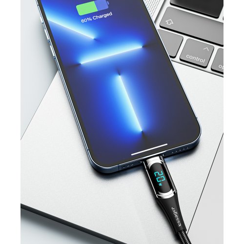 Купити Кабель Essager LED Digital Display USB Type-C to Lightning 20W 1m (EXCTL-YD01) Black - ціна в Києві, Львові, Вінниці, Хмельницькому, Франківську, Україні | інтернет-магазин TELEMART.UA фото