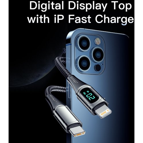 Купити Кабель Essager LED Digital Display USB Type-C to Lightning 20W 1m (EXCTL-YD01) Black - ціна в Києві, Львові, Вінниці, Хмельницькому, Франківську, Україні | інтернет-магазин TELEMART.UA фото