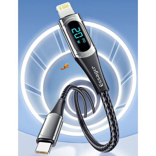 Купити Кабель Essager LED Digital Display USB Type-C to Lightning 20W 1m (EXCTL-YD01) Black - ціна в Києві, Львові, Вінниці, Хмельницькому, Франківську, Україні | інтернет-магазин TELEMART.UA фото