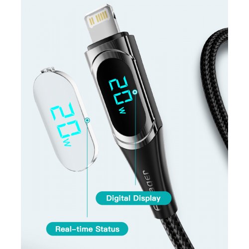 Купити Кабель Essager LED Digital Display USB Type-C to Lightning 20W 2m (EXCTL-YDA01) Black - ціна в Києві, Львові, Вінниці, Хмельницькому, Франківську, Україні | інтернет-магазин TELEMART.UA фото