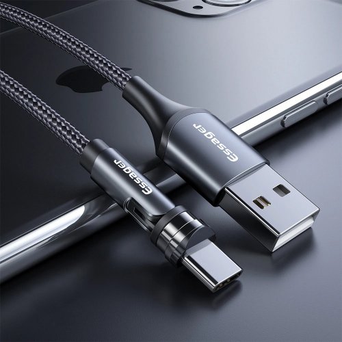 Купити Кабель Essager Universal 540° Rotate Magnetic USB to USB Type-C 15W 1m (EXCCXT-WC0G) Gray - ціна в Києві, Львові, Вінниці, Хмельницькому, Франківську, Україні | інтернет-магазин TELEMART.UA фото