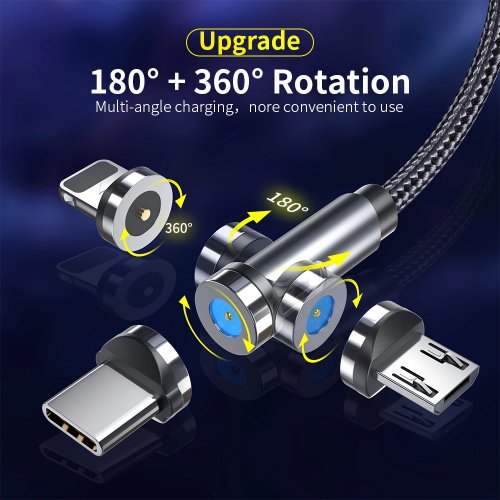 Купити Кабель Essager Universal 540° Rotate Magnetic USB to USB Type-C 15W 1m (EXCCXT-WC0G) Gray - ціна в Києві, Львові, Вінниці, Хмельницькому, Франківську, Україні | інтернет-магазин TELEMART.UA фото