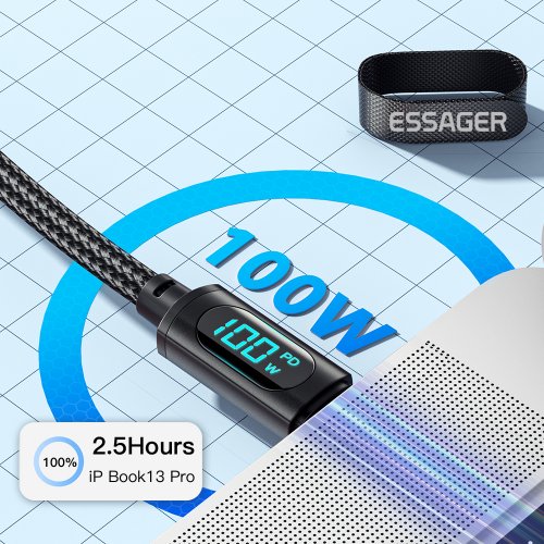 Купити Кабель Essager Enjoy LED Digital Display USB Type-C to USB Type-C 100W 1m (EXCTT1-XY01-P) Black - ціна в Києві, Львові, Вінниці, Хмельницькому, Франківську, Україні | інтернет-магазин TELEMART.UA фото