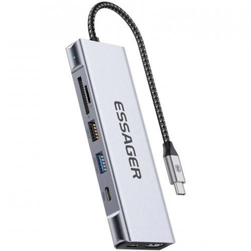 Купити USB-хаб Essager Hub 8 in 1 USB Type-C with SSD M.2 NVMe/SATA Enclosure (EHB08-QK0G-Z) Grey - ціна в Києві, Львові, Вінниці, Хмельницькому, Франківську, Україні | інтернет-магазин TELEMART.UA фото