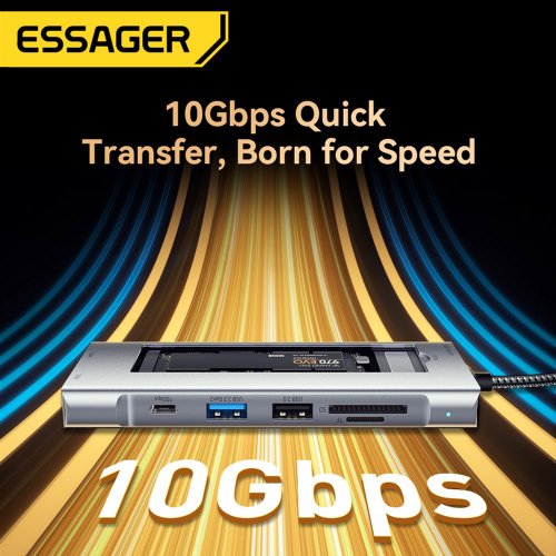 Купити USB-хаб Essager Hub 8 in 1 USB Type-C with SSD M.2 NVMe/SATA Enclosure (EHB08-QK0G-Z) Grey - ціна в Києві, Львові, Вінниці, Хмельницькому, Франківську, Україні | інтернет-магазин TELEMART.UA фото