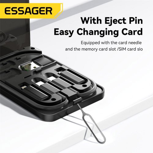 Купити Комплект адаптерів Essager Multifunctional Data Cable Storage Box 0.28m (ECJHZ-JH01-P) Black - ціна в Києві, Львові, Вінниці, Хмельницькому, Франківську, Україні | інтернет-магазин TELEMART.UA фото