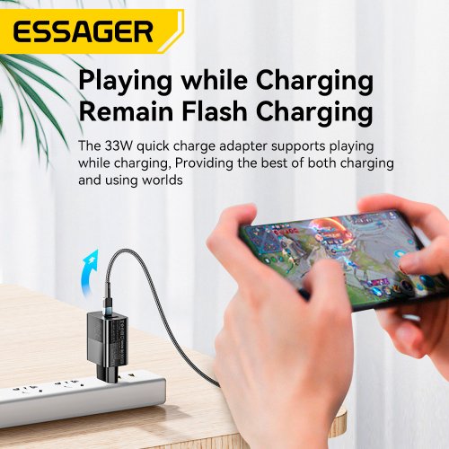 Купить Сетевое зарядное устройство Essager Pinchen GaN Travel USB + USB Type-C 33W (ECTAC-PCB01-P) Black - цена в Харькове, Киеве, Днепре, Одессе
в интернет-магазине Telemart фото