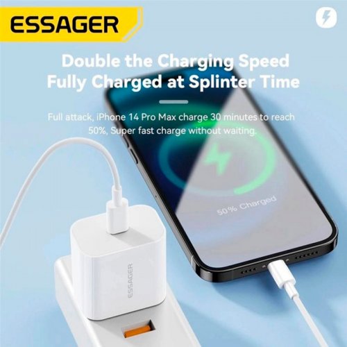 Купити Мережевий зарядний пристрій Essager Vanjane Travel USB Type-C 20W (ECTC-FJB02-P) White - ціна в Києві, Львові, Вінниці, Хмельницькому, Франківську, Україні | інтернет-магазин TELEMART.UA фото