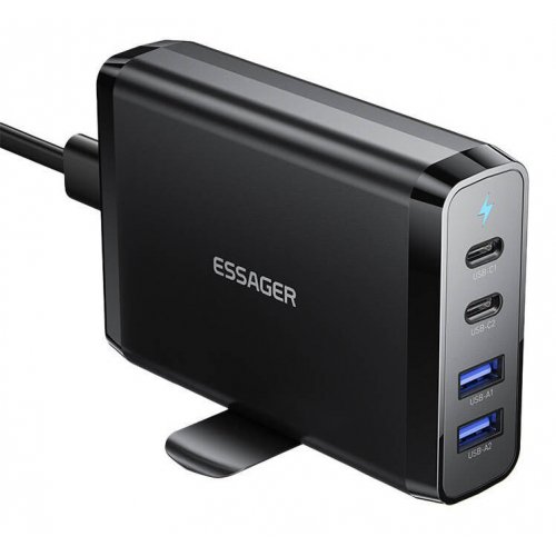 Купити Мережевий зарядний пристрій Essager GaN 2 x USB + 2 x USB Type-C 100W (ECT2CA-FLB01-Z) Black - ціна в Києві, Львові, Вінниці, Хмельницькому, Франківську, Україні | інтернет-магазин TELEMART.UA фото