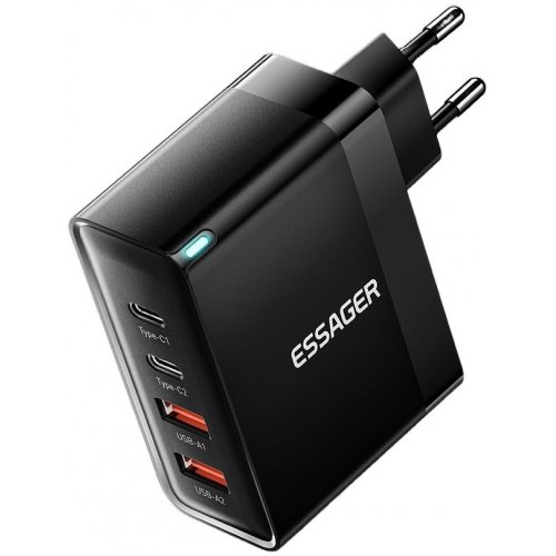 Купити Мережевий зарядний пристрій Essager Grace GaN Travel 2 x USB + 2 x USB Type-C 100W (ECT2CA-QYB01-Z) Black - ціна в Києві, Львові, Вінниці, Хмельницькому, Франківську, Україні | інтернет-магазин TELEMART.UA фото