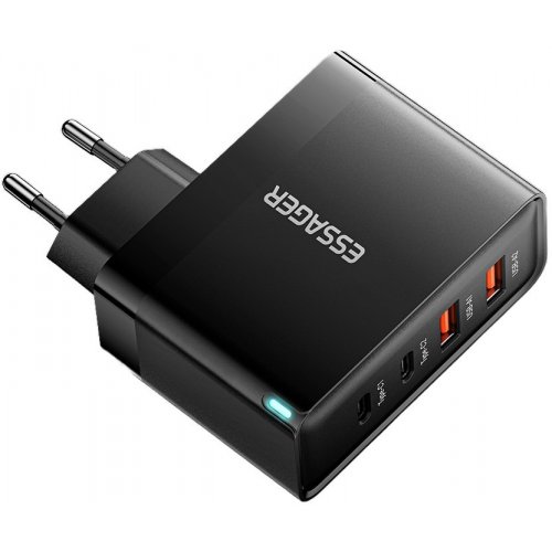 Купити Мережевий зарядний пристрій Essager Grace GaN Travel 2 x USB + 2 x USB Type-C 100W (ECT2CA-QYB01-Z) Black - ціна в Києві, Львові, Вінниці, Хмельницькому, Франківську, Україні | інтернет-магазин TELEMART.UA фото