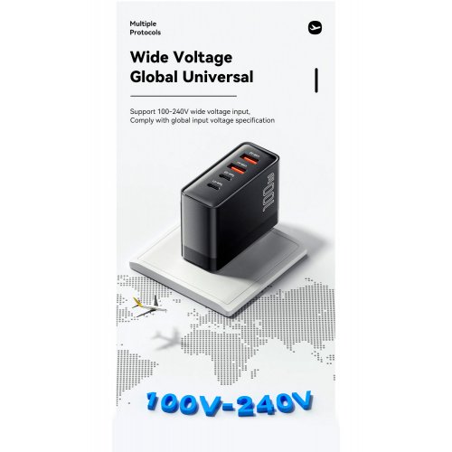 Купить Сетевое зарядное устройство Essager Grace GaN Travel 2 x USB + 2 x USB Type-C 100W (ECT2CA-QYB01-Z) Black - цена в Харькове, Киеве, Днепре, Одессе
в интернет-магазине Telemart фото