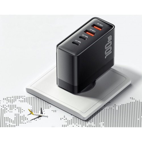 Купити Мережевий зарядний пристрій Essager Grace GaN Travel 2 x USB + 2 x USB Type-C 100W (ECT2CA-QYB01-Z) Black - ціна в Києві, Львові, Вінниці, Хмельницькому, Франківську, Україні | інтернет-магазин TELEMART.UA фото