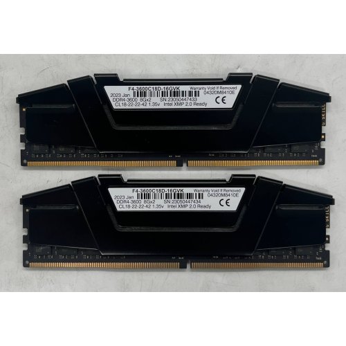 Озп G.Skill DDR4 16GB (2x8GB) 3600Mhz Ripjaws V Black (F4-3600C18D-16GVK) (Відновлено продавцем, 676771) купити з перевіркою сумісності: огляд, характеристики, ціна у Києві, Львові, Вінниці, Хмельницькому, Івано-Франківську, Україні | інтернет-магазин TELEMART.UA фото