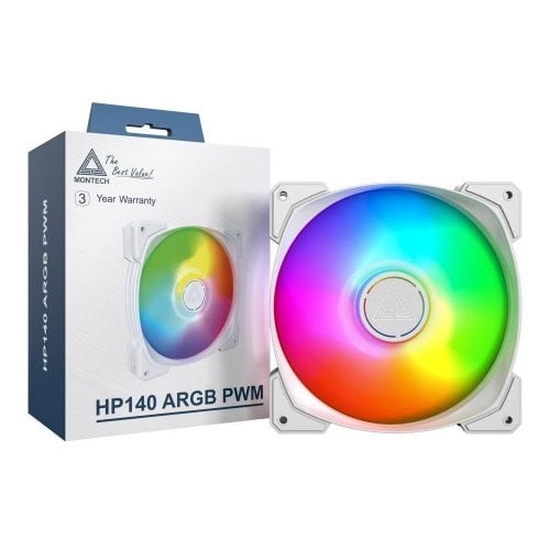 Кулер для корпуса Montech HP140 ARGB PWM White купити з перевіркою сумісності: огляд, характеристики, ціна у Києві, Львові, Вінниці, Хмельницькому, Івано-Франківську, Україні | інтернет-магазин TELEMART.UA фото