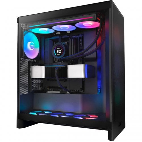 Корпус NZXT H7 Flow RGB без БЖ (CM-H72FB-R1) Black купити з перевіркою сумісності: огляд, характеристики, ціна у Києві, Львові, Вінниці, Хмельницькому, Івано-Франківську, Україні | інтернет-магазин TELEMART.UA фото