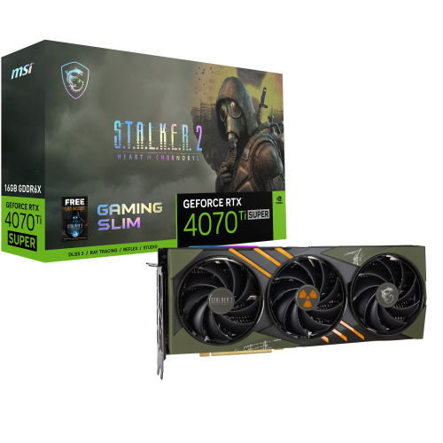 Відеокарта MSI GeForce RTX 4070 Ti SUPER GAMING SLIM Stalker 2 Edition 16384MB (RTX 4070 Ti SUPER 16G GAMING SLIM STALKER 2 EDITION) купити з перевіркою сумісності: огляд, характеристики, ціна у Києві, Львові, Вінниці, Хмельницькому, Івано-Франківську, Україні | інтернет-магазин TELEMART.UA фото