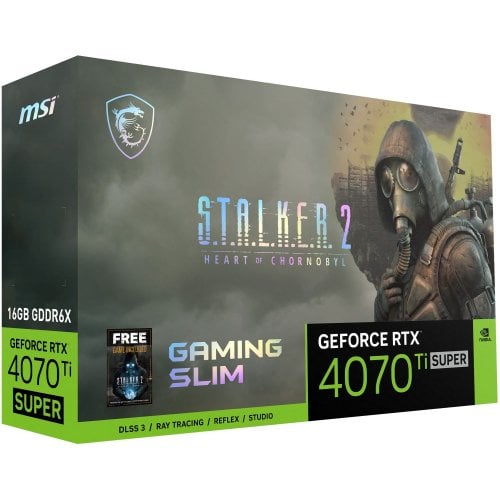 Відеокарта MSI GeForce RTX 4070 Ti SUPER GAMING SLIM Stalker 2 Edition 16384MB (RTX 4070 Ti SUPER 16G GAMING SLIM STALKER 2 EDITION) купити з перевіркою сумісності: огляд, характеристики, ціна у Києві, Львові, Вінниці, Хмельницькому, Івано-Франківську, Україні | інтернет-магазин TELEMART.UA фото