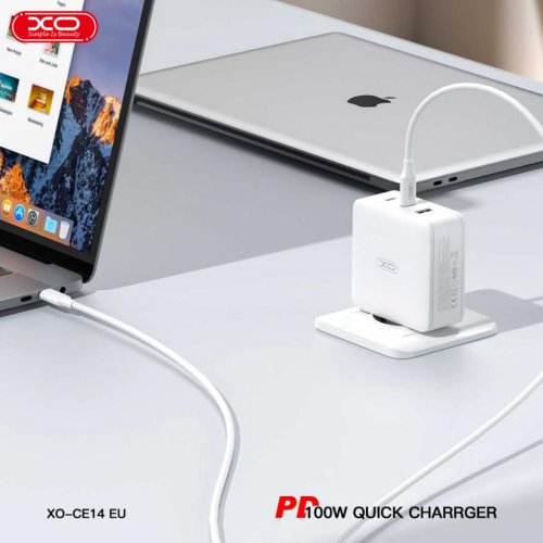 Купить Сетевое зарядное устройство XO CE14 GaN USB Type-A + 2 x USB Type-C 100W White - цена в Харькове, Киеве, Днепре, Одессе
в интернет-магазине Telemart фото