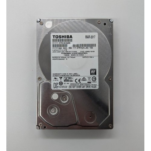 Жорсткий диск Toshiba 2TB 64MB 7200RPM 3.5" (DT01ACA200) (Відновлено продавцем, 678897) купити з перевіркою сумісності: огляд, характеристики, ціна у Києві, Львові, Вінниці, Хмельницькому, Івано-Франківську, Україні | інтернет-магазин TELEMART.UA фото