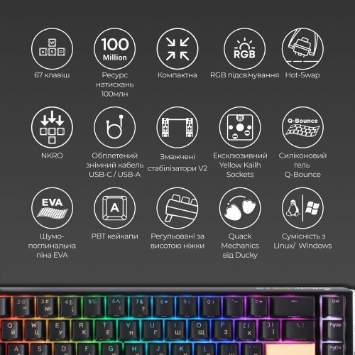 Купить Клавиатура Ducky One 3 SF RGB Cherry MX Brown (DKON2167ST-BUAPXCLAWSC1) Black - цена в Харькове, Киеве, Днепре, Одессе
в интернет-магазине Telemart фото