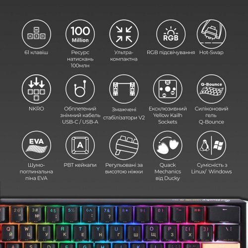 Купити Клавіатура Ducky One 3 Mini RGB Cherry MX Brown (DKON2161ST-BUAPXCLAWSC1) Black - ціна в Києві, Львові, Вінниці, Хмельницькому, Франківську, Україні | інтернет-магазин TELEMART.UA фото