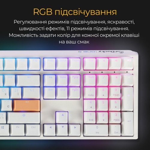 Купить Клавиатура Ducky One 3 RGB Cherry MX Blue (DKON2108ST-CUAPXPWWWSC1) White - цена в Харькове, Киеве, Днепре, Одессе
в интернет-магазине Telemart фото