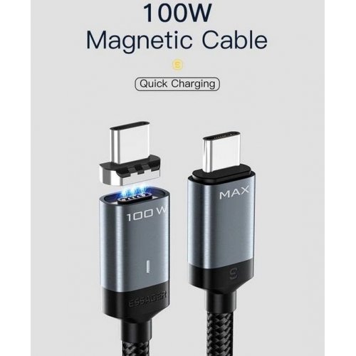 Кабель Essager KASS Magnetic USB Type-C to USB Type-C 100W 2m (EXCCXTT1-KSA0H) Gray купити в Україні: Київ, Львів, Хмельницький, Тернопіль, Івано-Франківськ | Низька ціна, відгуки, характеристики від TELEMART фото