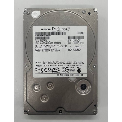 Купить Жесткий диск Hitachi Ultrastar A7K1000 750GB 32MB 7200RPM 3.5" (HUA721075KLA330) (Восстановлено продавцом, 679851) с проверкой совместимости: обзор, характеристики, цена в Киеве, Днепре, Одессе, Харькове, Украине | интернет-магазин TELEMART.UA фото