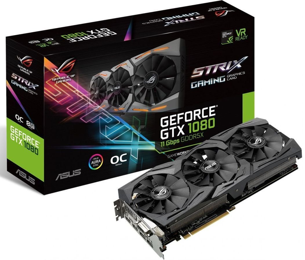 Продать Видеокарта Asus ROG GeForce GTX 1080 STRIX OC 8192MB (STRIX-GTX1080-O8G-11GBPS)  по Trade-In интернет-магазине Телемарт - Киев, Днепр, Украина