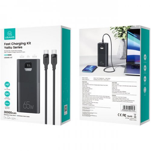 Купить Powerbank Usams US-CD185 30000mAh 65W Black - цена в Харькове, Киеве, Днепре, Одессе
в интернет-магазине Telemart фото