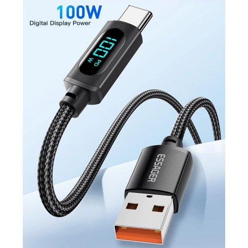 Купити Кабель Essager Enjoy LED Digital Display USB to USB Type-C 100W 1m (EXCT-XY01-P) Black - ціна в Києві, Львові, Вінниці, Хмельницькому, Франківську, Україні | інтернет-магазин TELEMART.UA фото