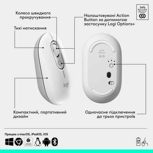 Купити Миша Logitech POP Mouse with Emoji (910-007411) Off-White - ціна в Києві, Львові, Вінниці, Хмельницькому, Франківську, Україні | інтернет-магазин TELEMART.UA фото