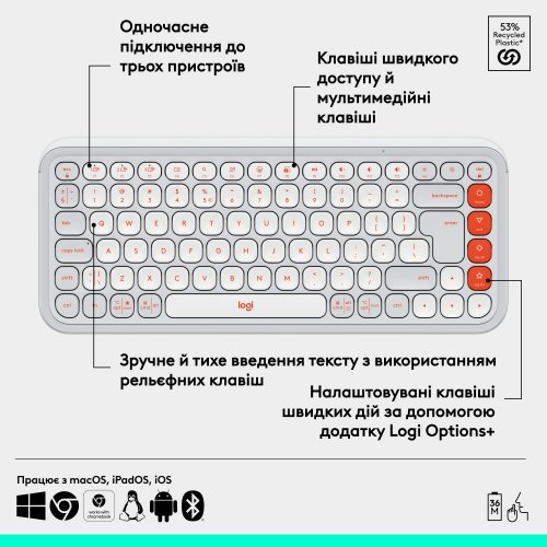 Купить Клавиатура Logitech Pop Icon Keys (920-013072) Off-White - цена в Харькове, Киеве, Днепре, Одессе
в интернет-магазине Telemart фото