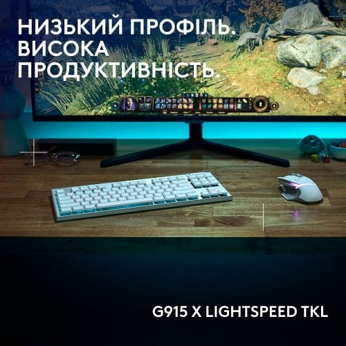 Купити Клавіатура Logitech G915 X Lightspeed TKL GL Tactile Switch Wireless (920-012737) White - ціна в Києві, Львові, Вінниці, Хмельницькому, Франківську, Україні | інтернет-магазин TELEMART.UA фото