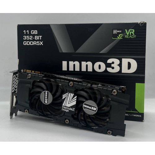 Відеокарта Inno3D GeForce GTX 1080 TI X2 11264MB (N108T-1SDN-Q6MN) (Відновлено продавцем, 682953) купити з перевіркою сумісності: огляд, характеристики, ціна у Києві, Львові, Вінниці, Хмельницькому, Івано-Франківську, Україні | інтернет-магазин TELEMART.UA фото